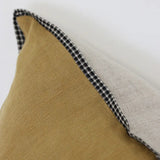 CC Interiors Mustard Linen Cushion Cover with Natural Linen Back and striated Trim at Cerise. Measures 50 x 50cm.
