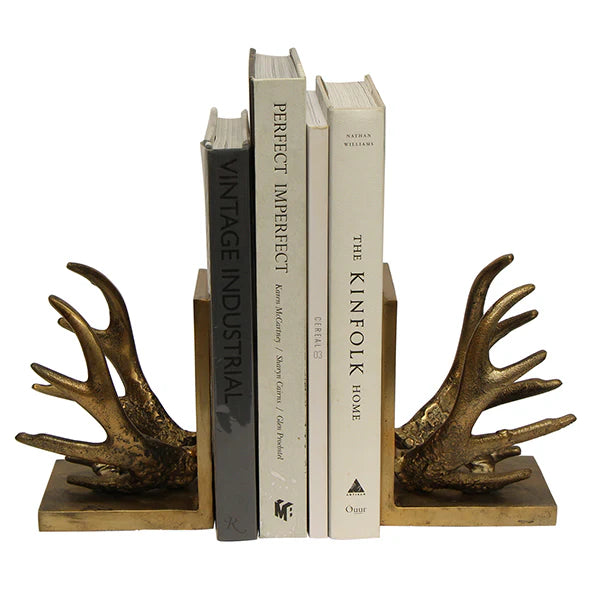 Antique Brass coloured alluminium antler bookends