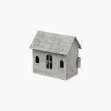 small grey zinc tealight house with windows
