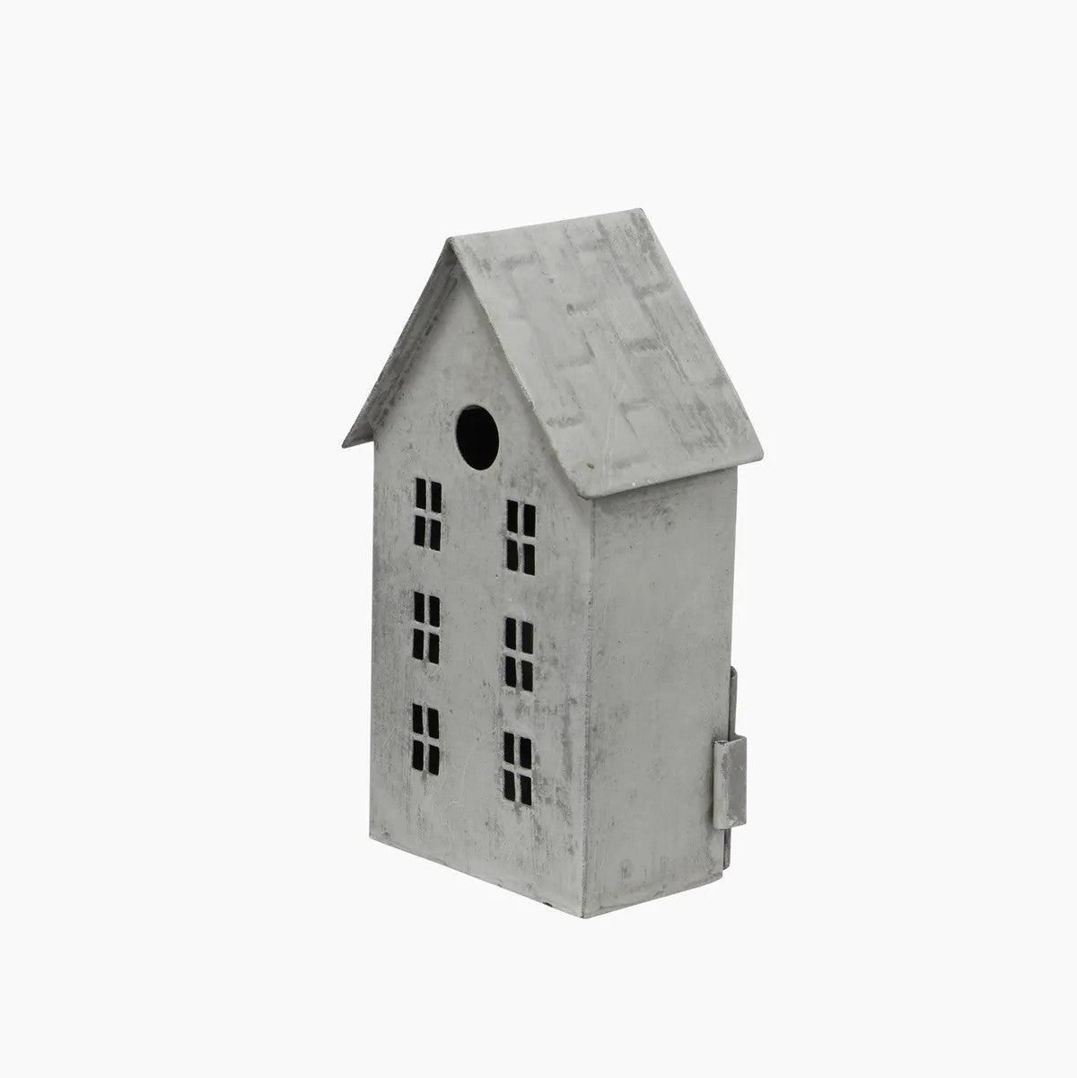 LIght grey tall metal tealight house 