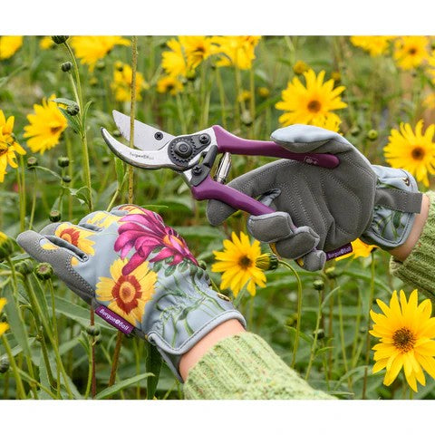 Gardening gloves grey with floral print