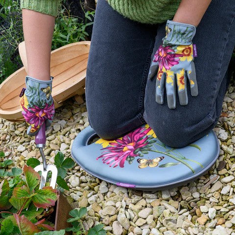 Floral design on grey background kneeler for the garden