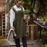 Green crossback linen apron