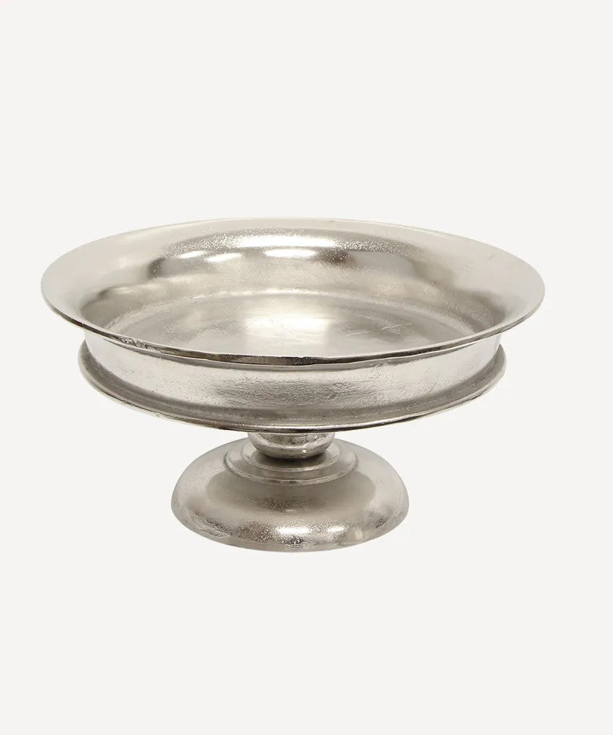 Large silver bowl on pedestal base.