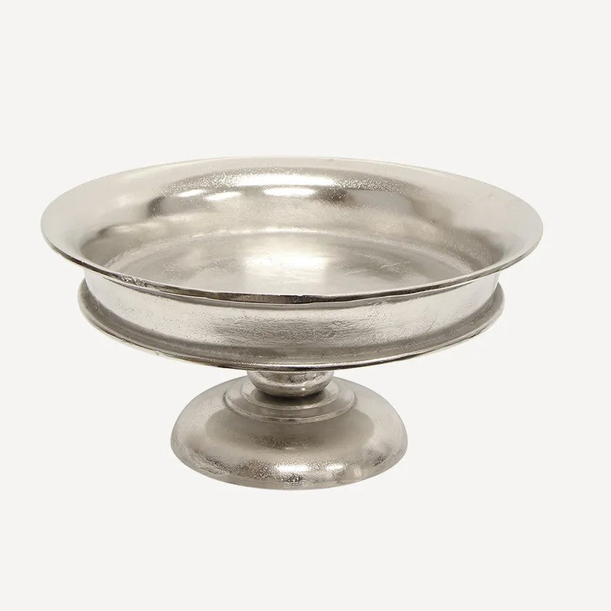Large silver bowl on pedestal base.