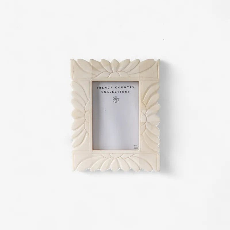 Small ivory coloured floral etched carved photo frame