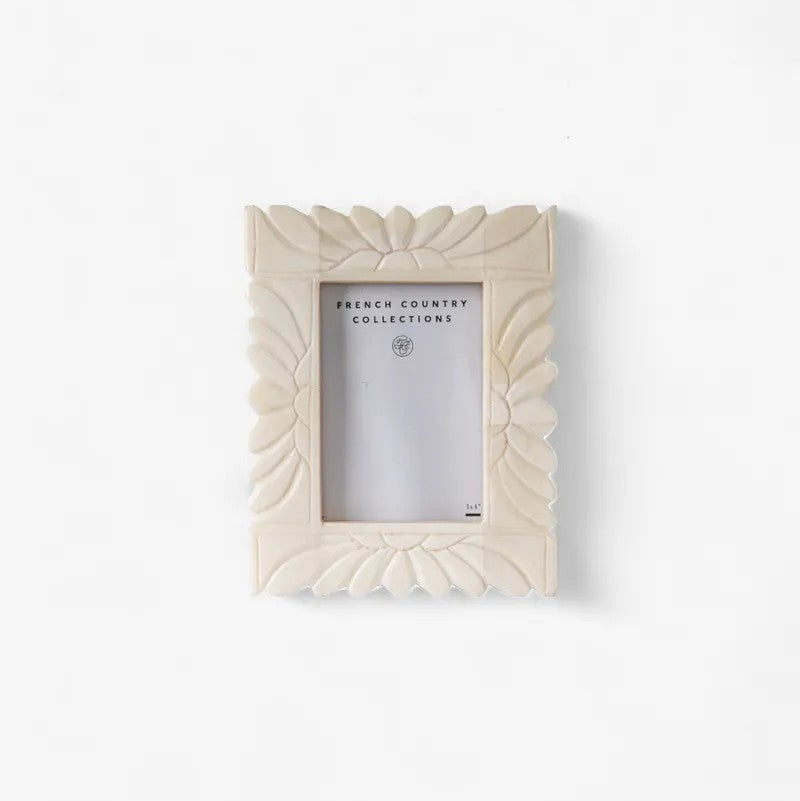 Small ivory coloured floral etched carved photo frame