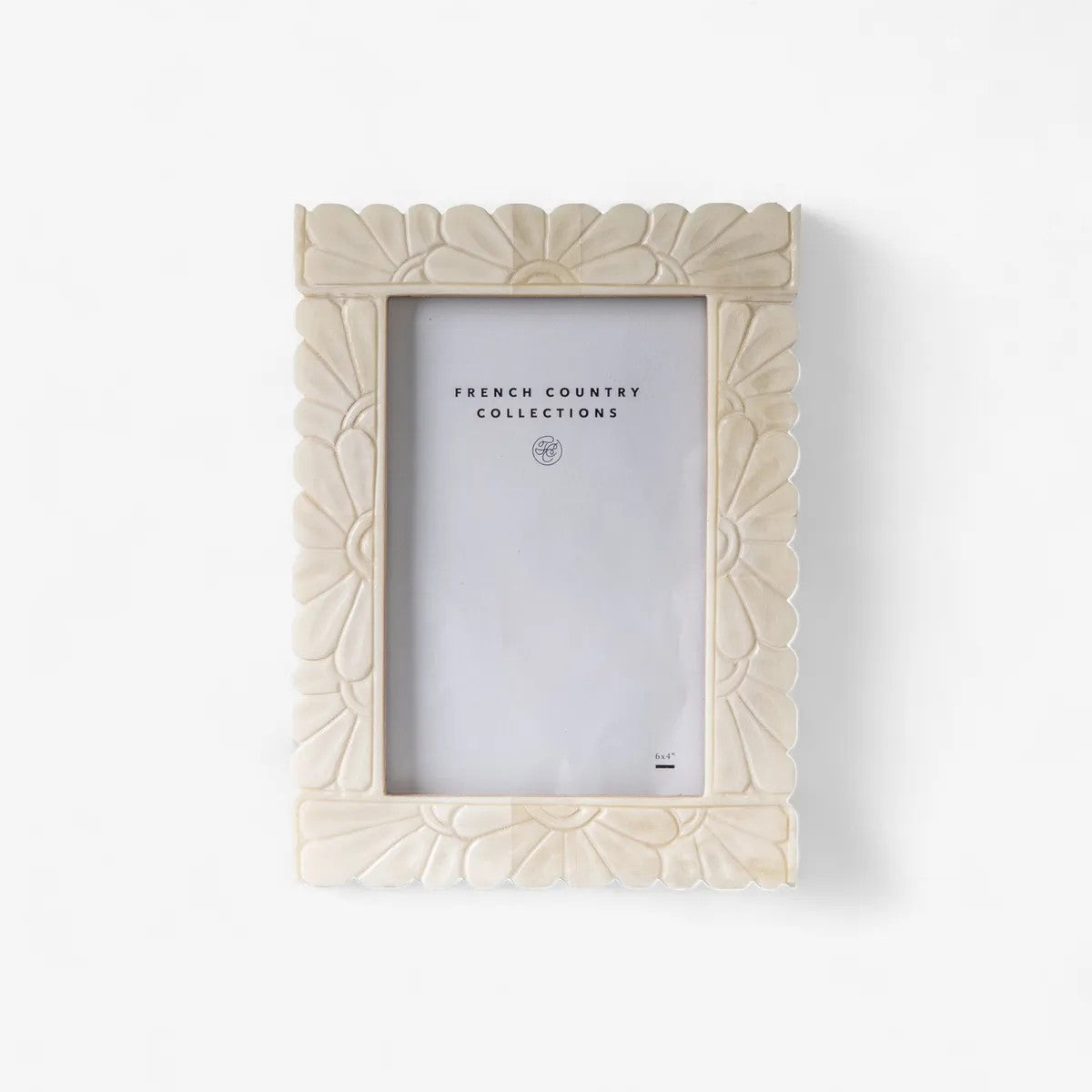 Floral etched and carved rectangular shaped photo frame