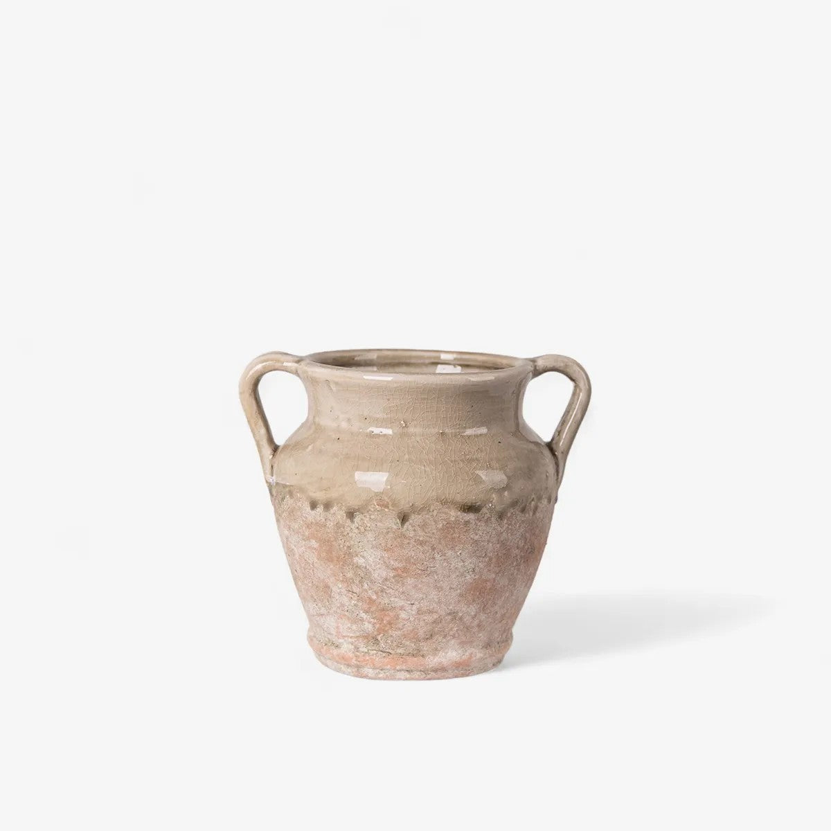 Stone colour half glazed and natural teraacttta pot with handles