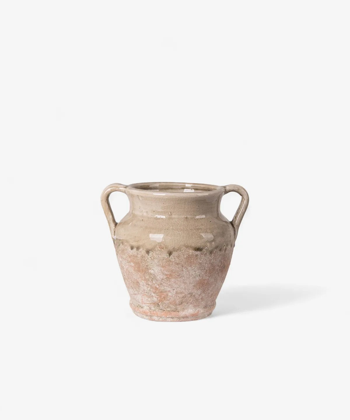 Stone colour half glazed and natural teraacttta pot with handles