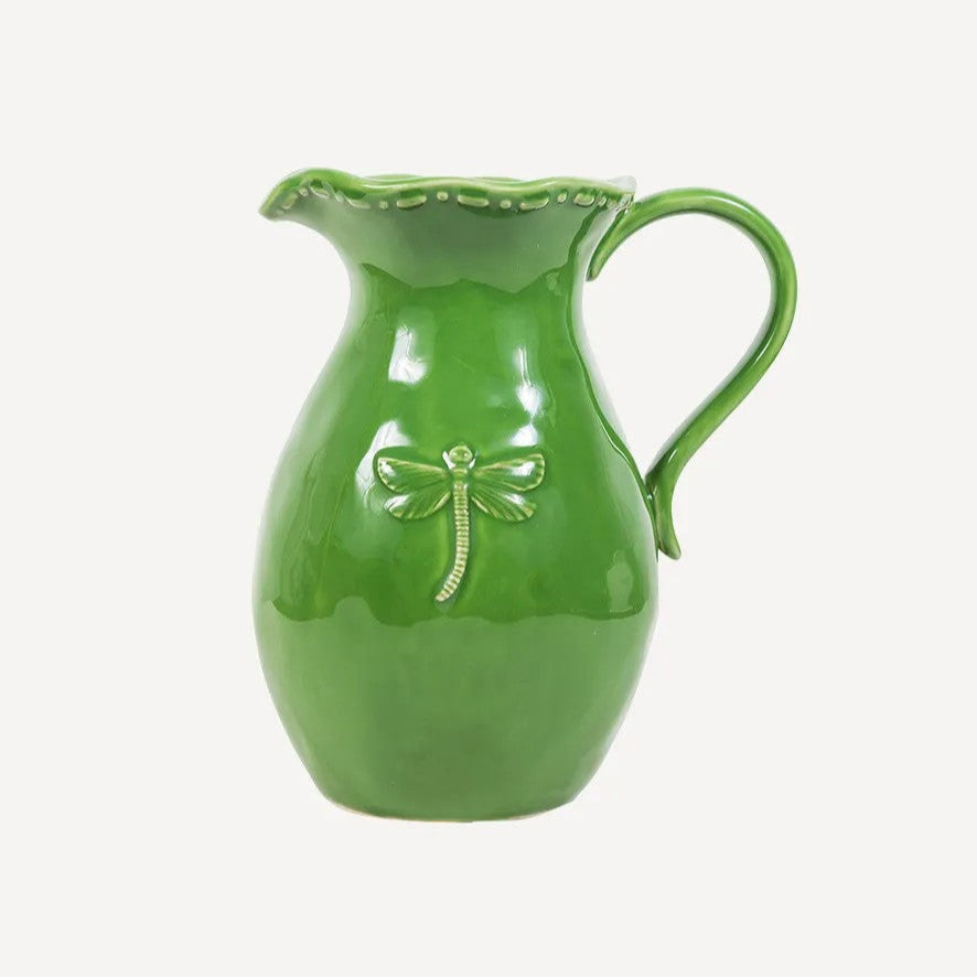 Green Ceramic Jug with embossed dragonfly on front