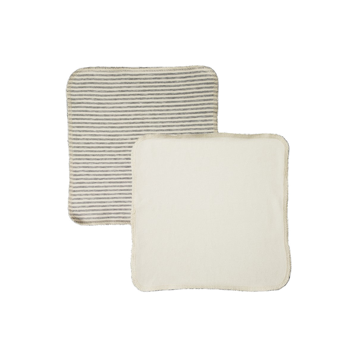 pack of rolled up grey marle stripe and natural face cloths for baby