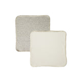 pack of rolled up grey marle stripe and natural face cloths for baby