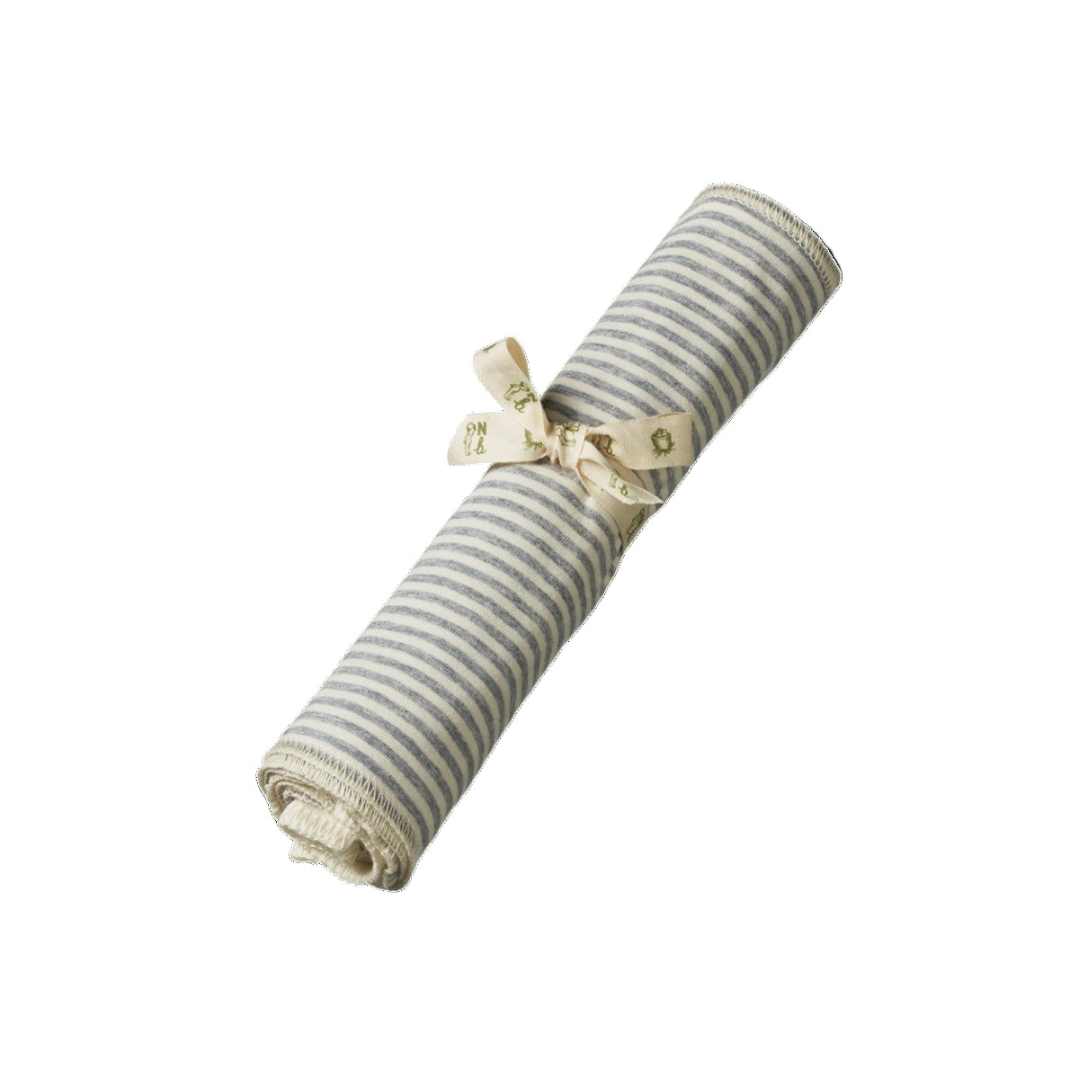 pack of rolled up grey marle stripe and natural face cloths for baby