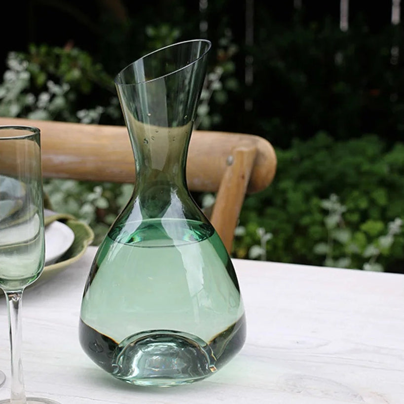 CC Inteiriors Fino Verde Wine Decanter at Cerise.  Dark Green Handblown Glass.