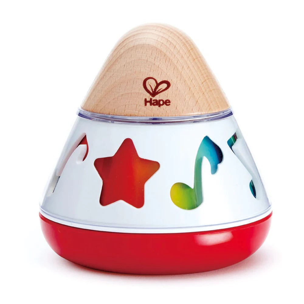 Simply wind the music box by twisting the red base, then watch it spin on its base or side while playing a soothing melody. As it rotates, the Hape Rotating Music Box at Cerise features colourful musical symbols magically change colour, capturing baby's attention and creating a fascinating visual display.