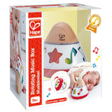 The Hape Rotating Music Box at Cerise works by simply wind the music box by twisting the red base, then watch it spin on its base or side while playing a soothing melody. As it rotates, colourful musical symbols magically change colour, capturing baby's attention and creating a fascinating visual display.