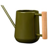 Olive Green watering can with a wooden handle