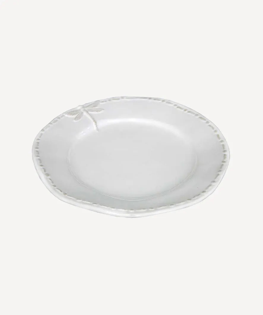 White glazed side plate with dragonfly design