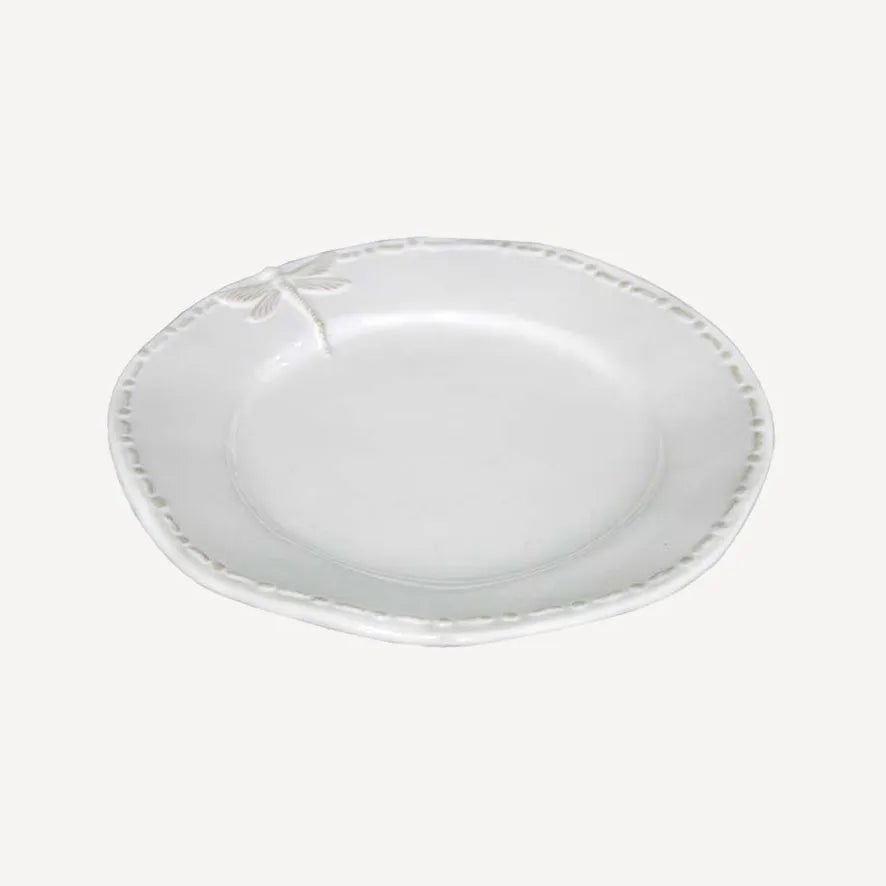 White glazed side plate with dragonfly design