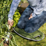 Moss green coloured gardening kneeler with Burgon Ball branding on one side