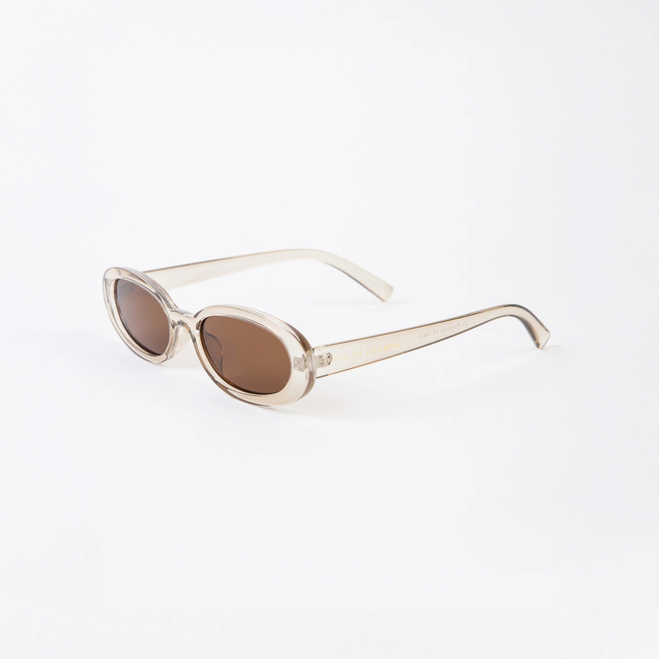 Transparent light grey oval shaped sunglasses 
