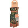 Gardening Gloves in an oak leaf pattern  and moss colourway with leather trim