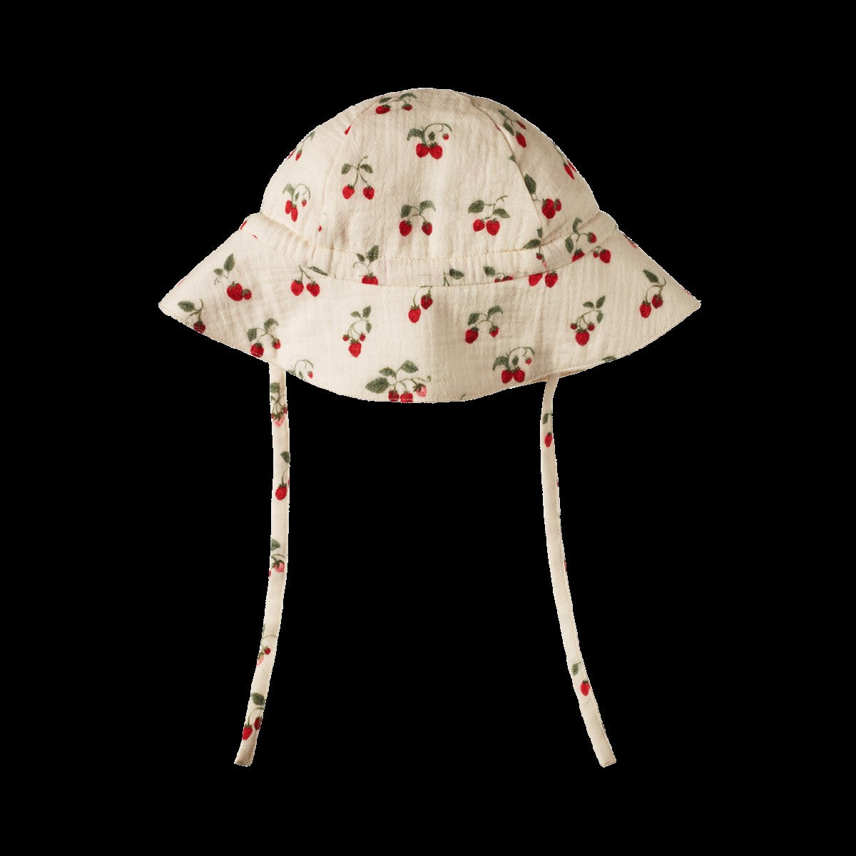 Baby sun hat with cherry pattern on a black background