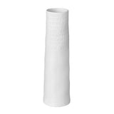 White porcelain vase with imprint of flowers accross top