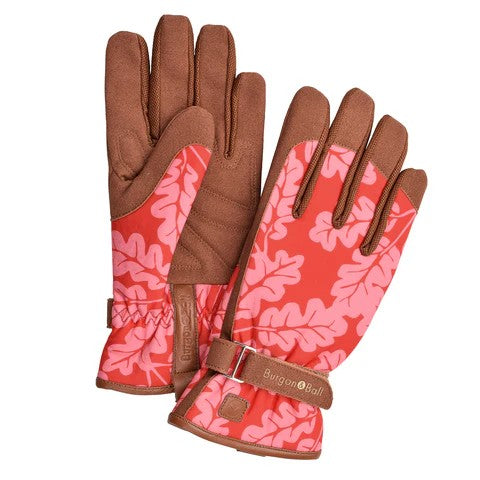 Gardening Gloves in Oak Leaf Poppy colour way with leather trim