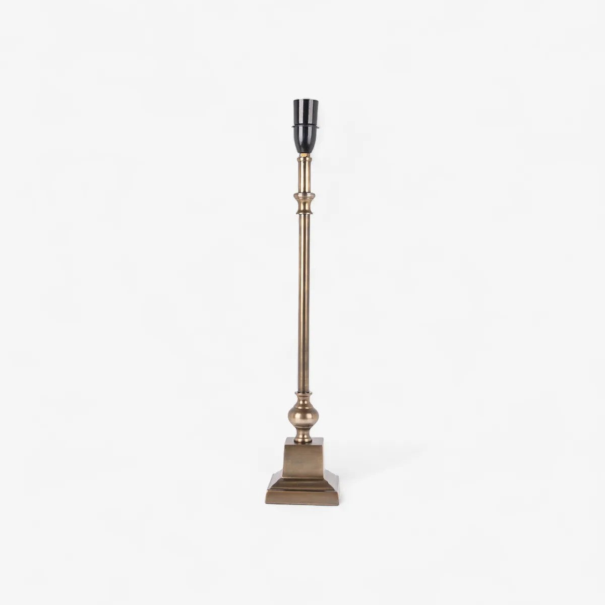 Antique brass coloured lamp base with square base and circular stem