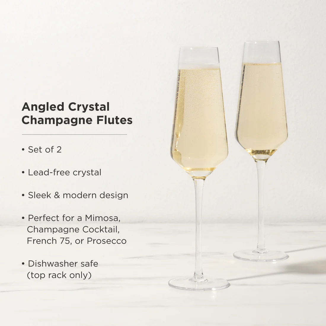 Set of 2 Crystal champagne flutes with angled bottom