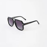 Black sunglasses with a Stella + Gemma  brand logo on a white background
