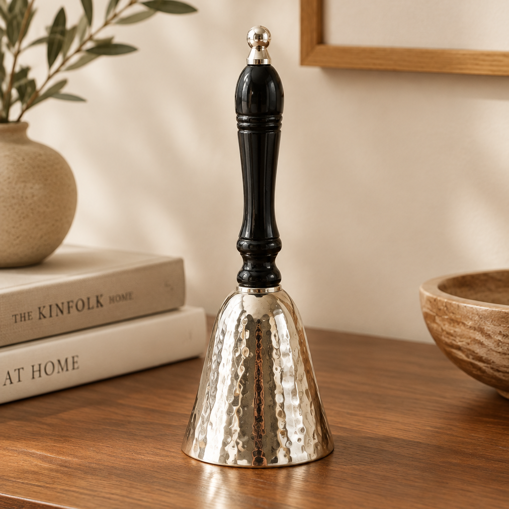 CC Interiors Bell in Silver finish with wooden handle at Cerise