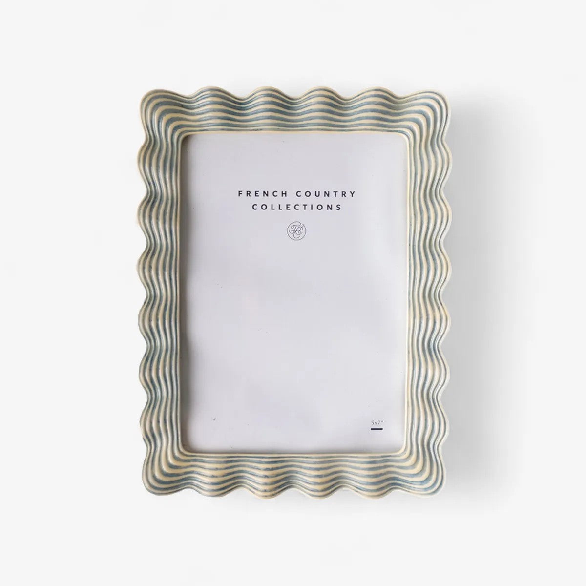  Photo frame in cream with blue wave lines aroung the edges