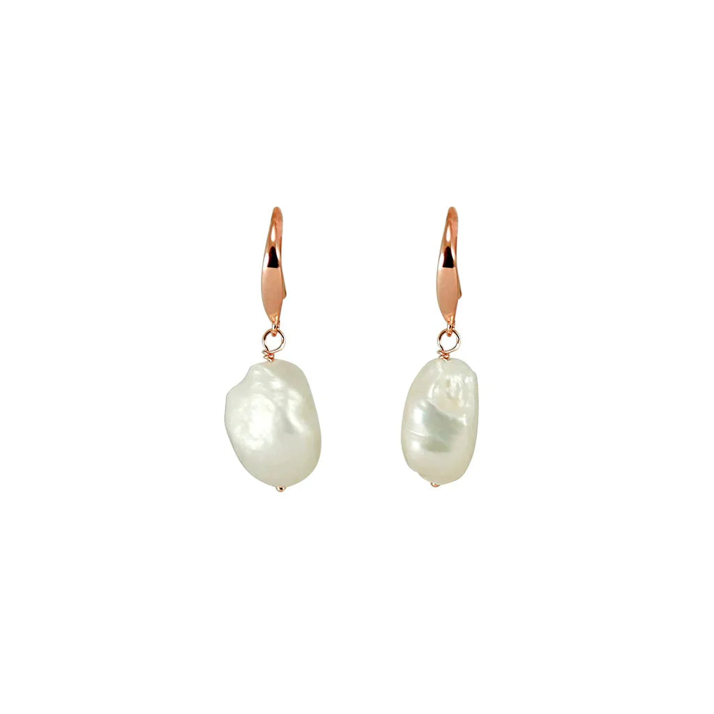 White baroque pearl earrings with rose gold hook from Simply Italian