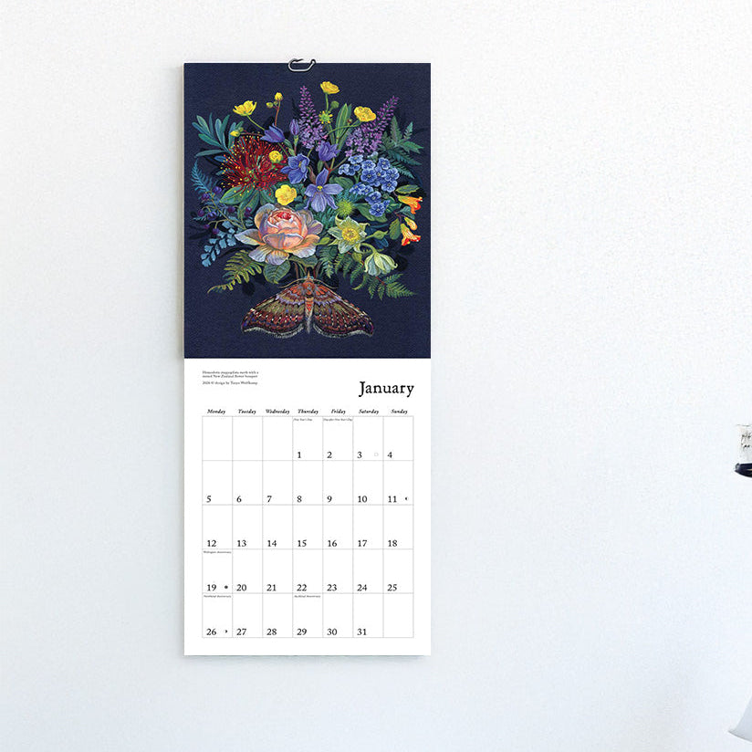 2026 Wolfkamp Calendar titled "surrounded" featuring New Zealand native flora and fauna