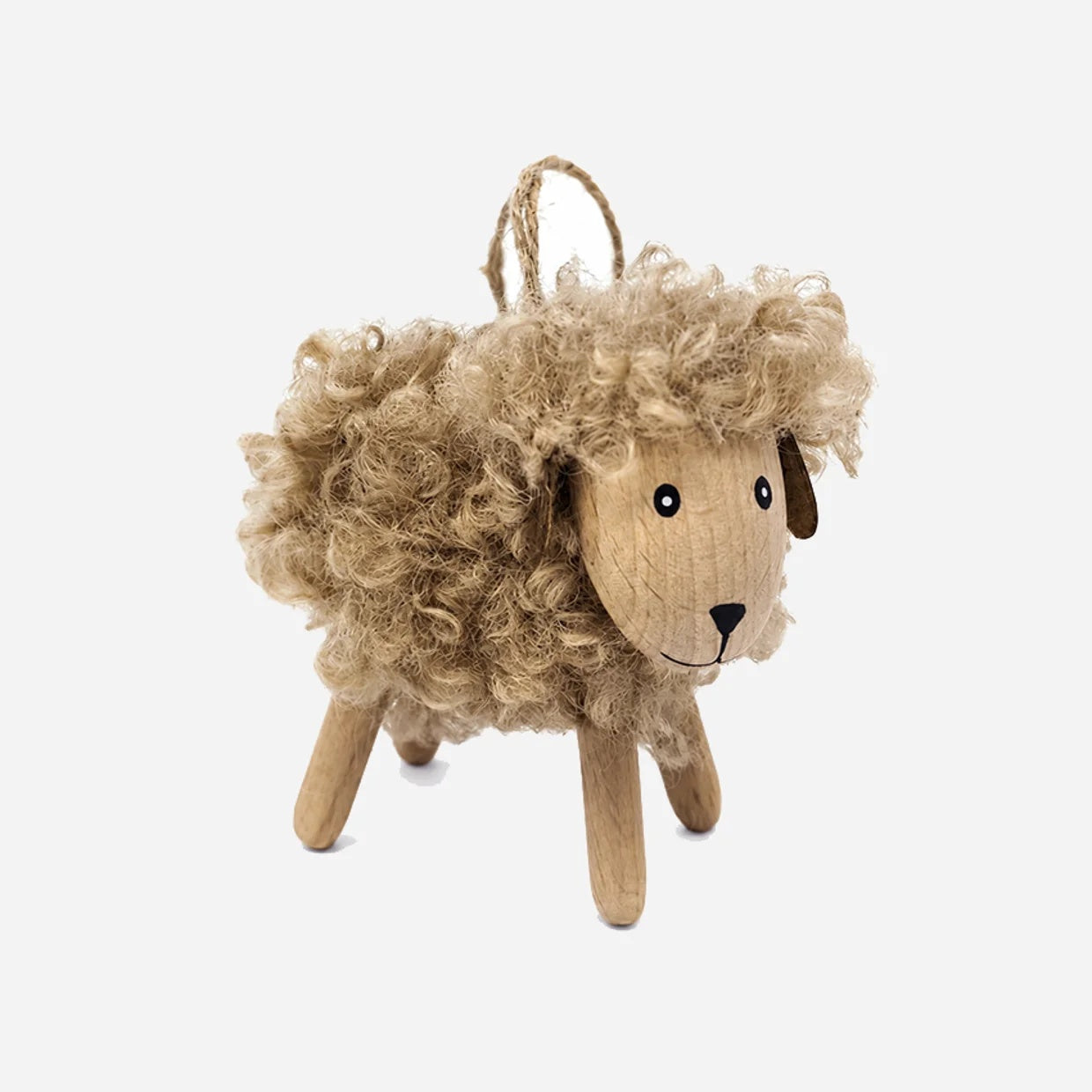 CC Interiors Curly Light Brown Hanging Sheep with ooden legs and wooden face at Cerise