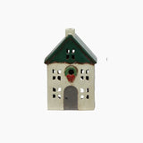 White Tealight house with green roof and wreath on front