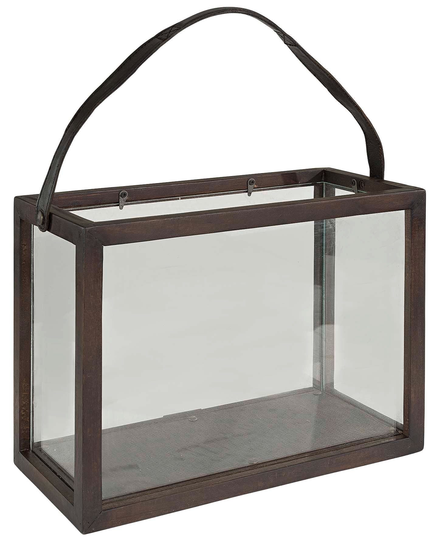 Artwood antique lantern large with leather handle  40cm x 20cm x 30cm
