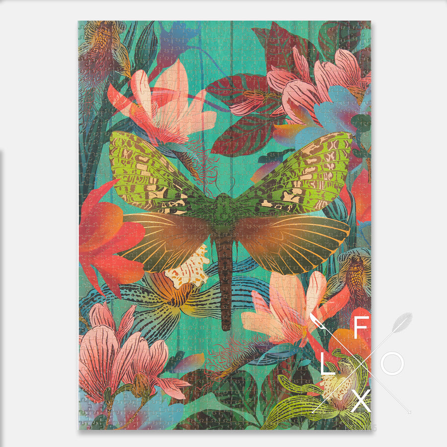 Flox's new limited edition Magnolia & Moth 1000 Piece puzzle featuring her trademark art.  Comes with a canvas bag for easy storage of pieces.  Dimensions: 500mm x 700mm