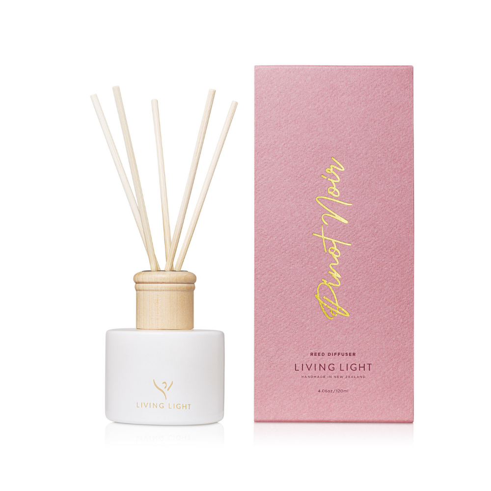 The Living Light Reed Fragrance Diffusers will create a long lasting scent in any space.  Each set includes a white glass bottle filled with 120ml of premium diffuser mix and five reed sticks.  Lasts up to 6 months once opened.  120ml  Made in New Zealand