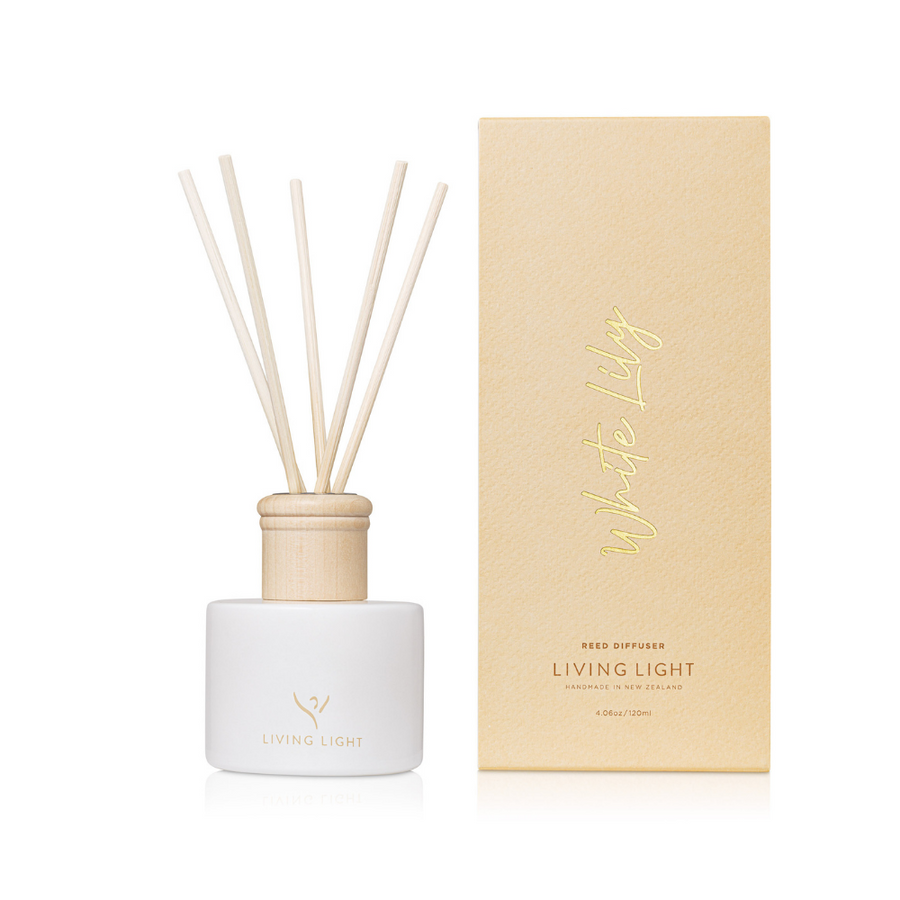 The Living Light Reed Fragrance Diffusers will create a long lasting scent in any space.  Each set includes a white glass bottle filled with 120ml of premium diffuser mix and five reed sticks.  Lasts up to 6 months once opened.  120ml  Made in New Zealand