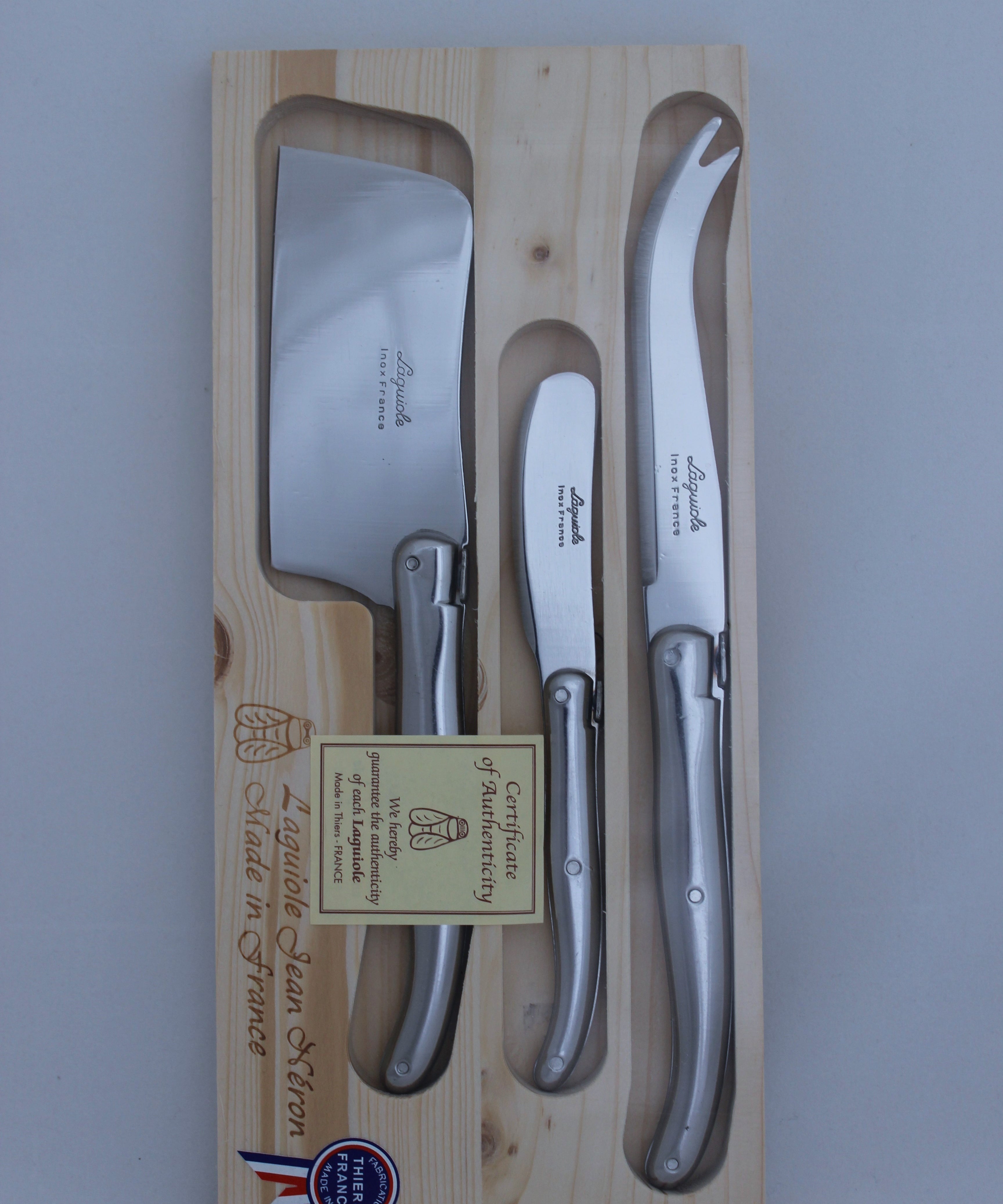 stainless steel three piece cheese set laguiole