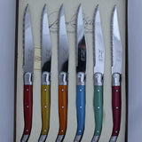 Set of 6 coloured Laguiole steak knives with bee icon at Cerise NZ