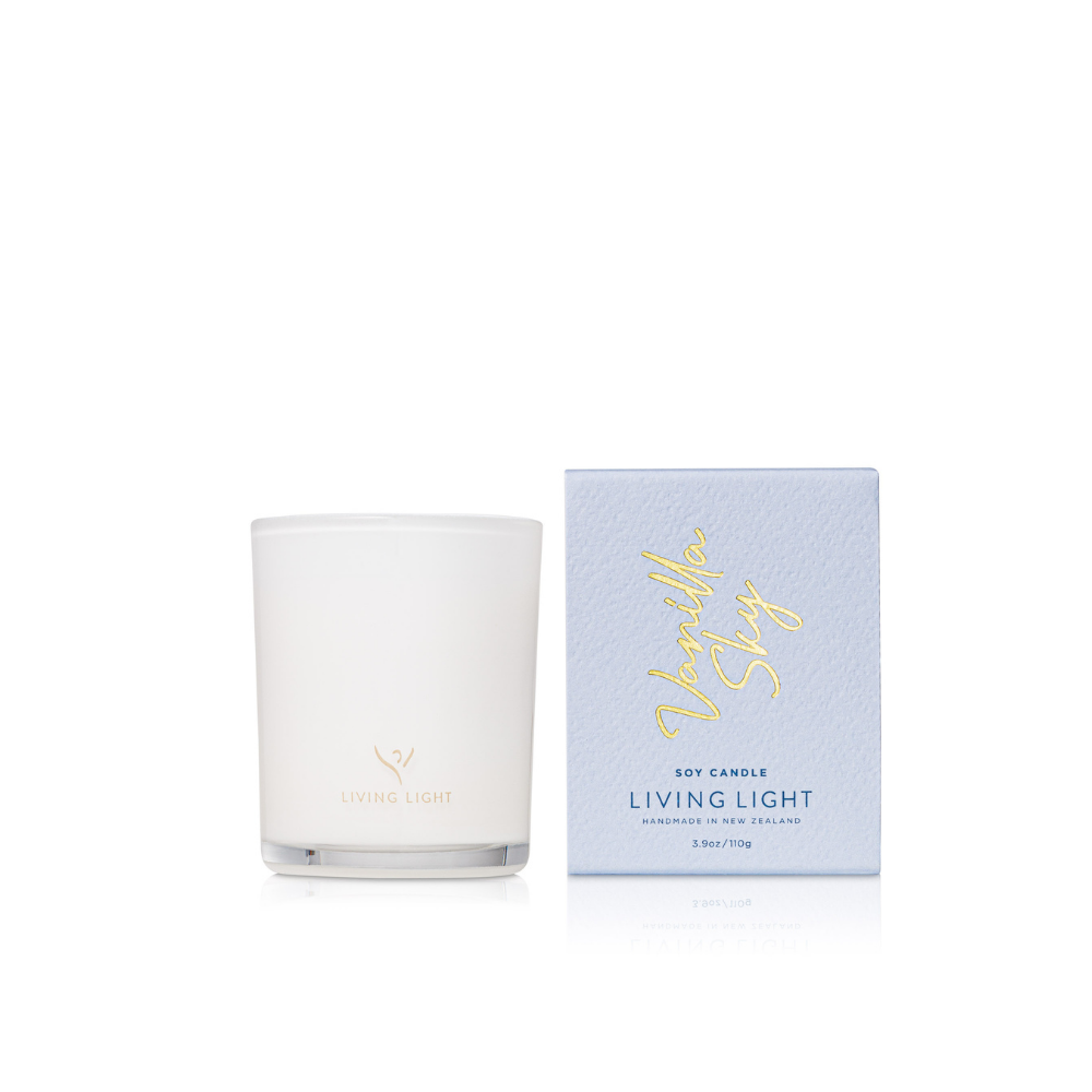 Mini 100% soy wax candle hand poured into a glass jar with cotton wick by Living Light.  Selet from 8 beautiful fragrances 110g. Available in 8 beautiful fragrances.  Up to 30 hours burn time  Made in New Zealand