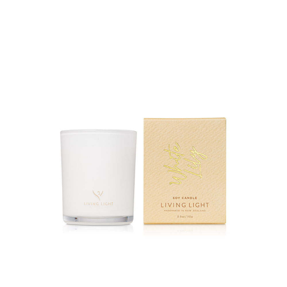 Mini 100% soy wax candle hand poured into a glass jar with cotton wick by Living Light.  Selet from 8 beautiful fragrances 110g. Available in 8 beautiful fragrances.  Up to 30 hours burn time  Made in New Zealand