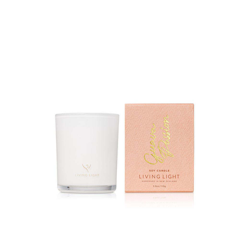 Mini 100% soy wax candle hand poured into a glass jar with cotton wick by Living Light.  Selet from 8 beautiful fragrances 110g. Available in 8 beautiful fragrances.  Up to 30 hours burn time  Made in New Zealand
