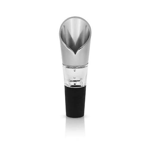 Let your wine breathe as you pour with an aerating spout so you can sit back and truly enjoy the flavour of your vintage. Air-blending Helix design. 95mm H  Stainless Steel Rubber stopper Base  Handwash.