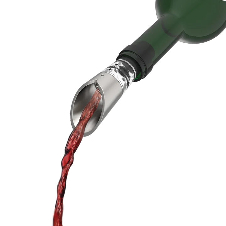 Let your wine breathe as you pour with an aerating spout so you can sit back and truly enjoy the flavour of your vintage. Air-blending Helix design. 95mm H  Stainless Steel Rubber stopper Base  Handwash.